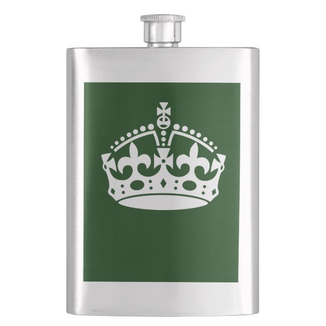 KEEP CALM CROWN on Green Customise This Hip Flask (Front)