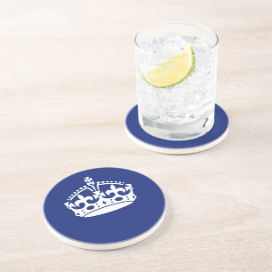 Keep Calm Crown on Navy Blue Colour Coaster