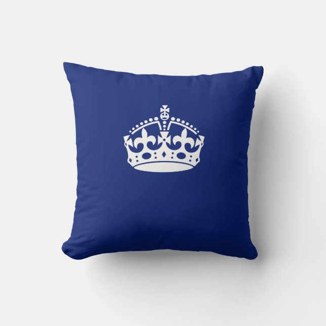 Keep Calm Crown on Navy Blue Colour Cushion (Front)