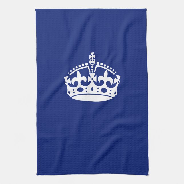 Keep Calm Crown on Navy Blue Colour Tea Towel (Vertical)