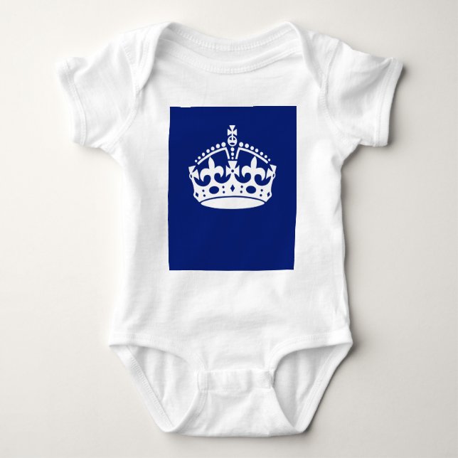 Keep Calm Crown on Navy Blue Decor Baby Bodysuit (Front)