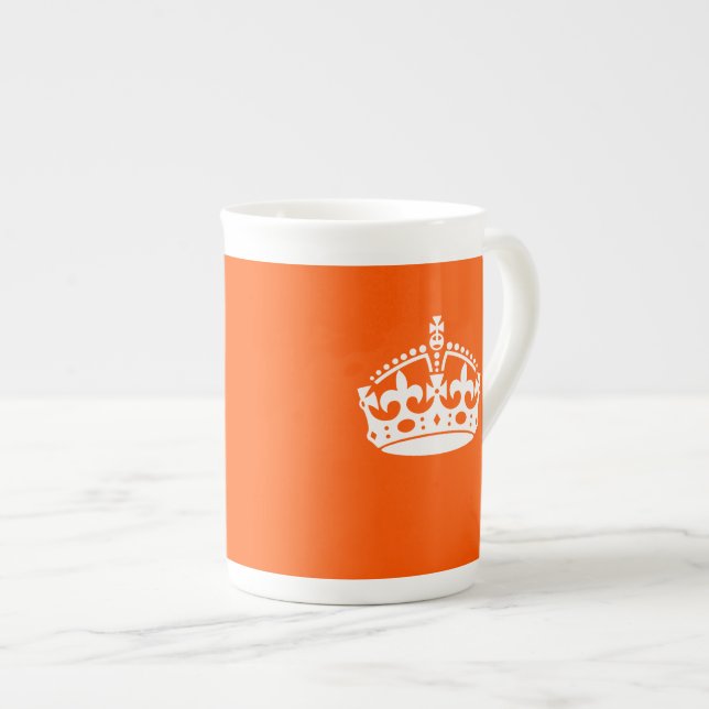 KEEP CALM CROWN on Orange Customise it Bone China Mug (Front Right)