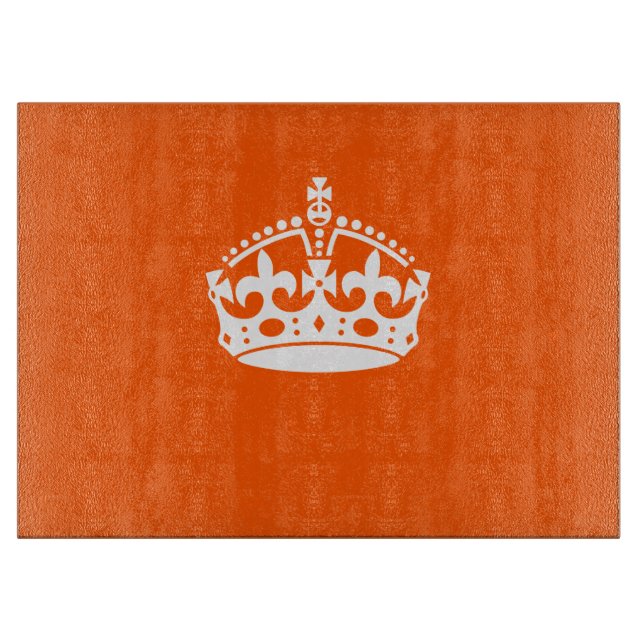 KEEP CALM CROWN on Orange Customise it Cutting Board (Front)