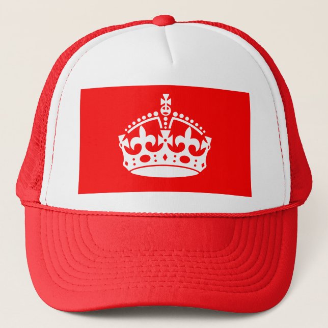 KEEP CALM CROWN on Red Decor Trucker Hat (Front)