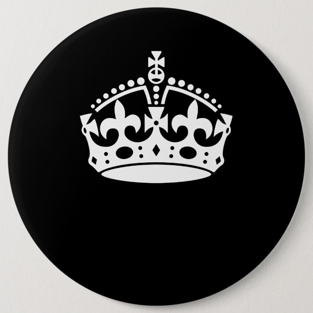 Keep Calm Crown on Solid Black 6 Cm Round Badge (Front)