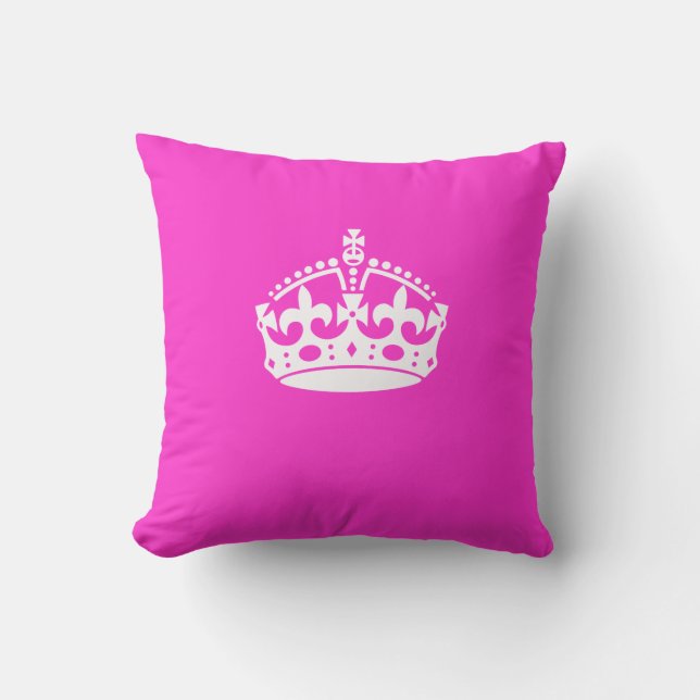 KEEP CALM CROWN Royal Icon on Pink Customise it Cushion (Front)