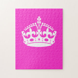KEEP CALM CROWN Royal Icon on Pink Customise it Jigsaw Puzzle