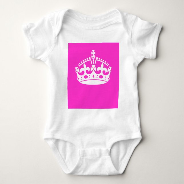 KEEP CALM CROWN Symbol on Hot Pink Decor Baby Bodysuit (Front)