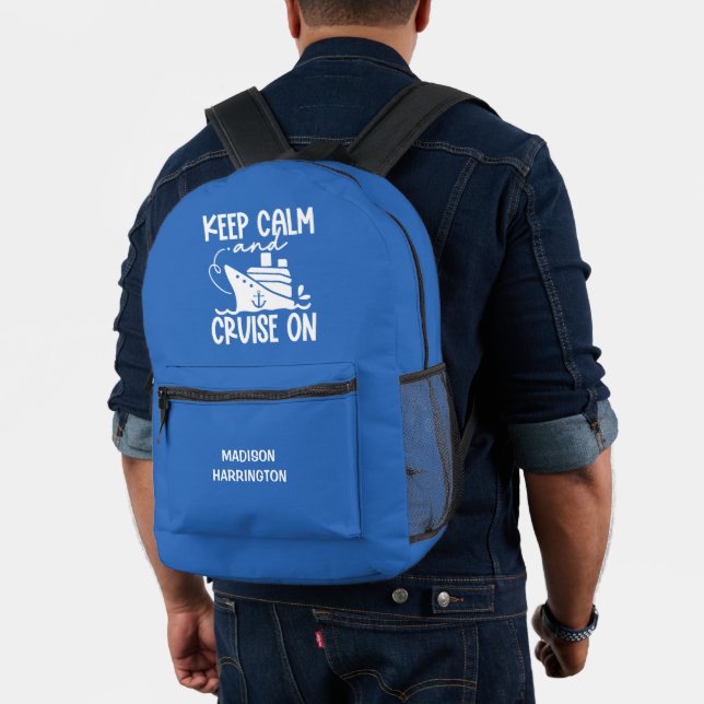 Keep Calm & Cruise On Custom Name & Colour Printed Backpack (Insitu (Model))