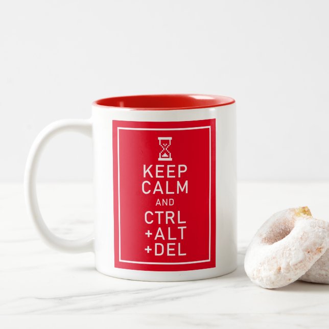 Keep Calm & CTRL + ALT + DEL Funny Programmer Gift Two-Tone Coffee Mug (With Donut)