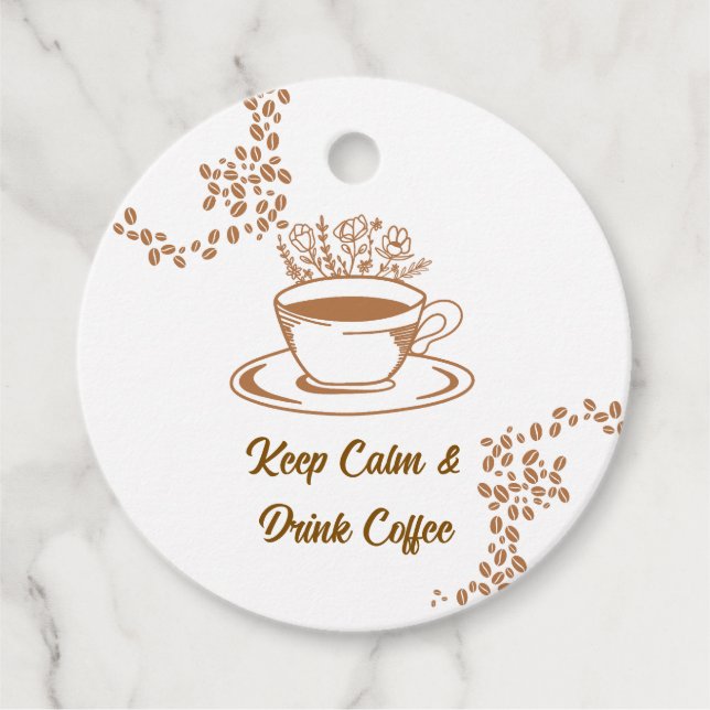 Keep Calm Drink Coffee Round Floral Tag (Front)
