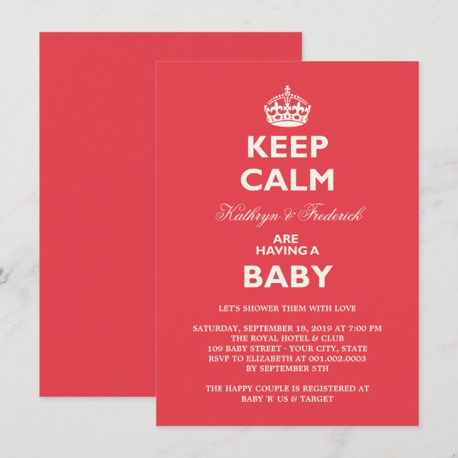 Keep Calm Funny Couples Baby Shower Party Invite (Front/Back)