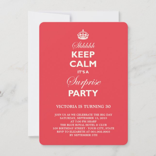 Keep Calm Funny Milestone Surprise Birthday Invite (Front)