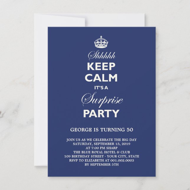 Keep Calm Funny Milestone Surprise Birthday Party Invitation (Front)