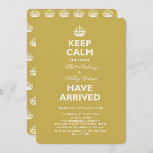 Keep Calm Funny Twins Baby Sip & See Party Invite