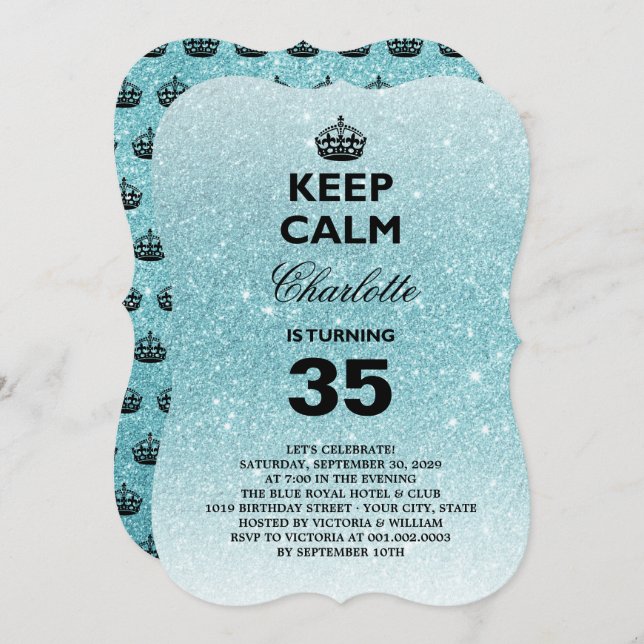 Keep Calm Glitter Milestone Birthday Party Invite (Front/Back)