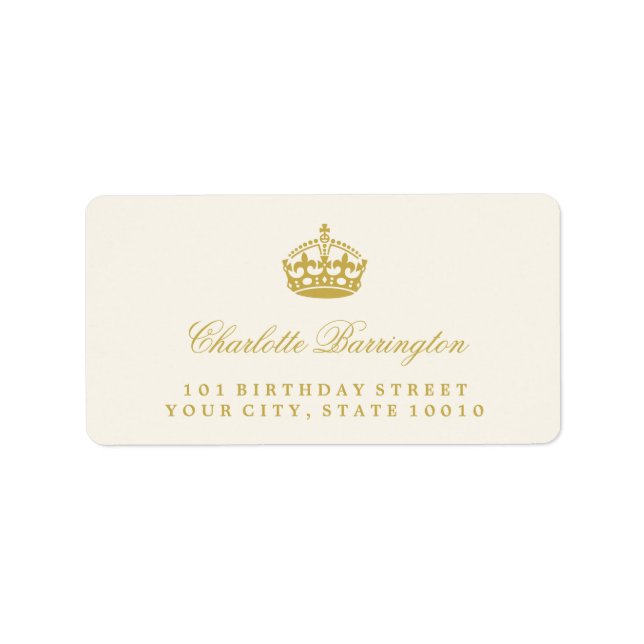 Keep Calm Gold Crown Birthday Party Address Labels (Front)