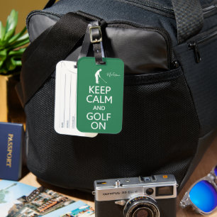 Keep Calm & Golf On custom name & colour Luggage Tag