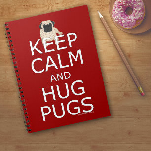 Keep Calm Hug Pugs Text Red blank lined Notebook