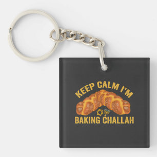 Keep Calm I'm Baking Challah Funny Hanukkah Key Ring