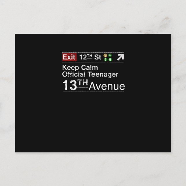 Keep Calm I'm Officially a Teenager, NYC Postcard (Front)