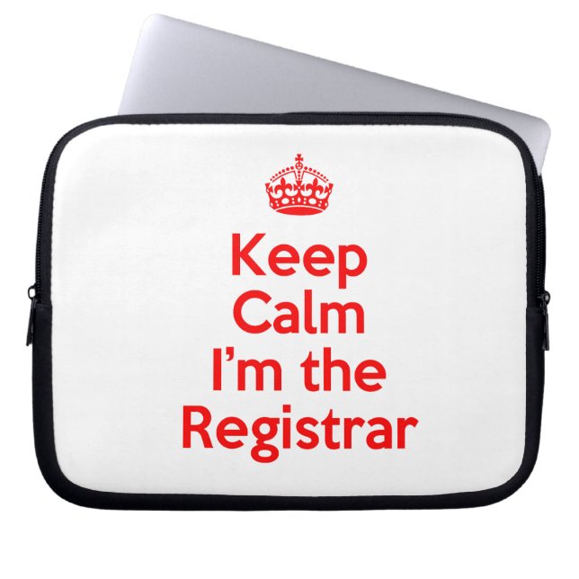 Keep Calm I'm the Registrar in Red Laptop Sleeve (Front)