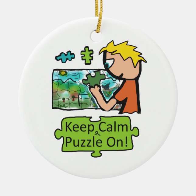 Keep Calm Jigsaw Puzzle Ceramic Ornament (Front)