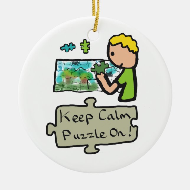 Keep Calm Jigsaw Puzzle Ceramic Ornament (Front)