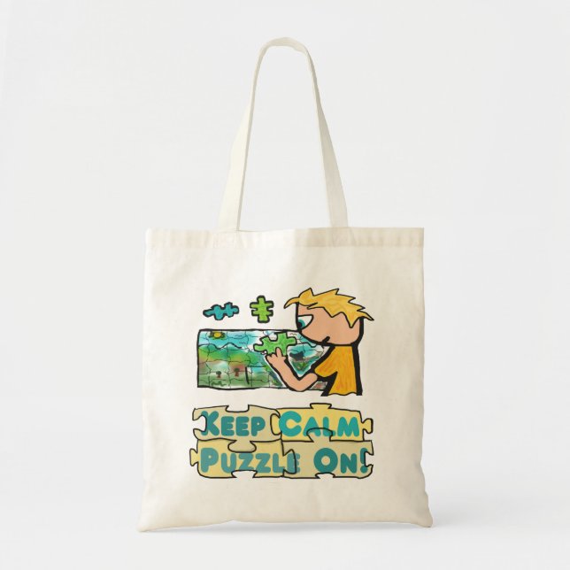 Keep Calm Jigsaw Puzzle Tote Bag (Front)