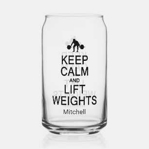 Keep Calm & Lift Weights custom name Can Glass