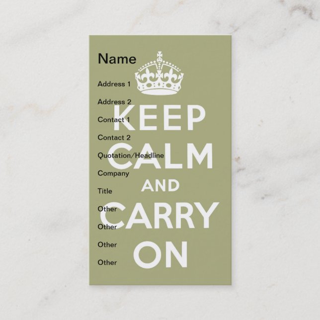 Keep Calm Light Green Business Card (Front)
