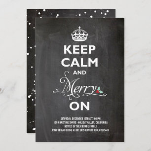 Keep Calm Merry On Chalkboard Holiday Party Invite