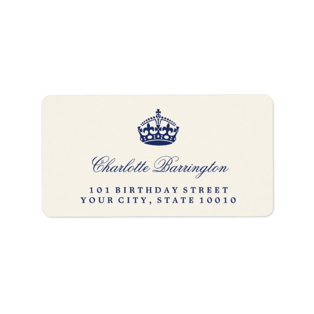 Keep Calm Navy Crown Birthday Party Address Labels (Front)