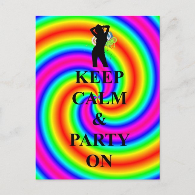 Keep calm & party on invitation postcard (Front)