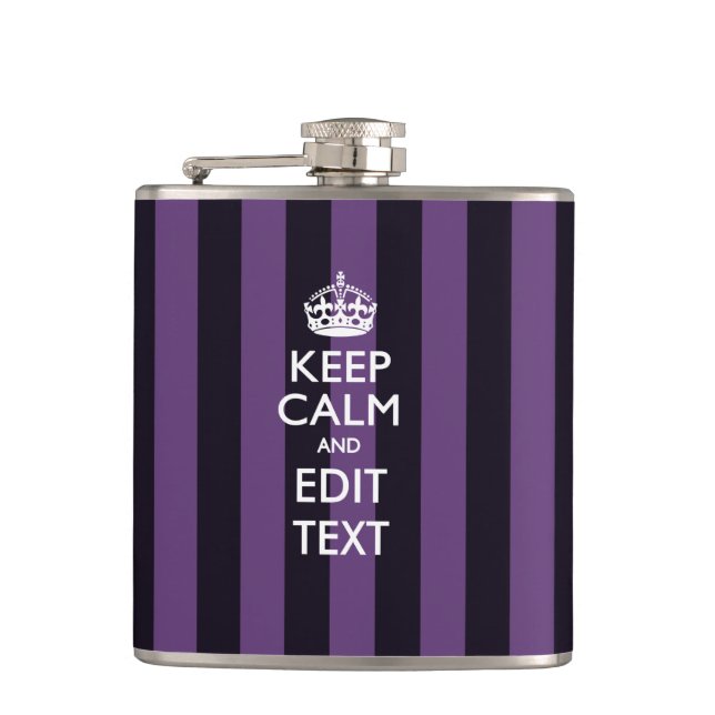 Keep Calm Personal on Purple Stripes Decor Hip Flask (Front)