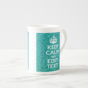 Keep Calm Personalised Text on Turquoise Bone China Mug