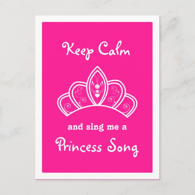 Keep Calm Pink Princess Song Party Thank You Postcard (Front)