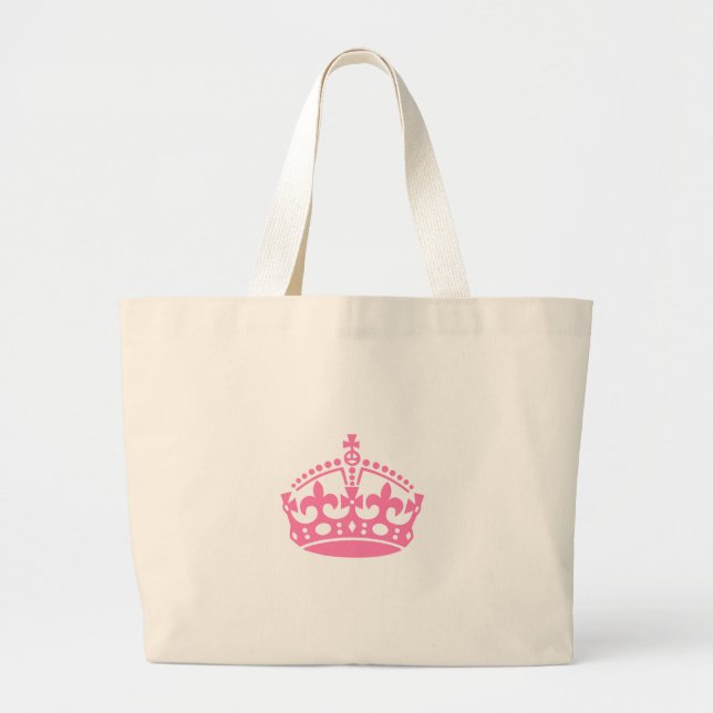 Keep calm pink victory crown large tote bag (Front)