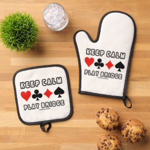 Keep Calm Play Bridge Advice Four Card Suits Humou Oven Mitt & Pot Holder Set