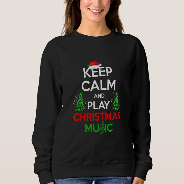 Keep Calm Play Christmas Music Pyjama Pjs Red Plai Sweatshirt (Front)