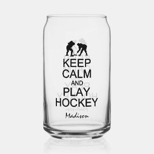 Keep Calm & Play Hockey custom name & colour Can Glass