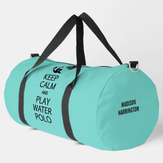 Keep Calm & Play Water Polo custom name & colour Duffle Bag (Left Corner)