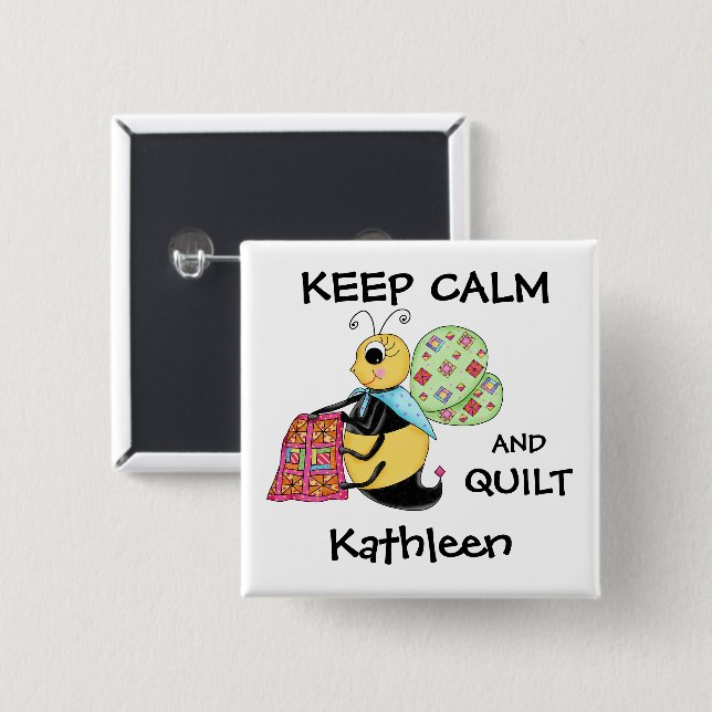 Keep Calm Quilt Whimsy Honey Bee Name Badge (Front & Back)