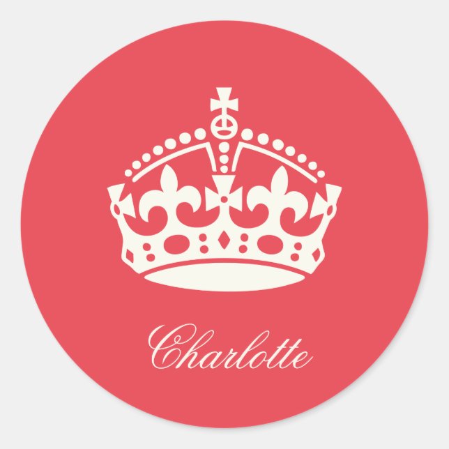 Keep Calm Red Crown Logo Party Favour Sticker (Front)