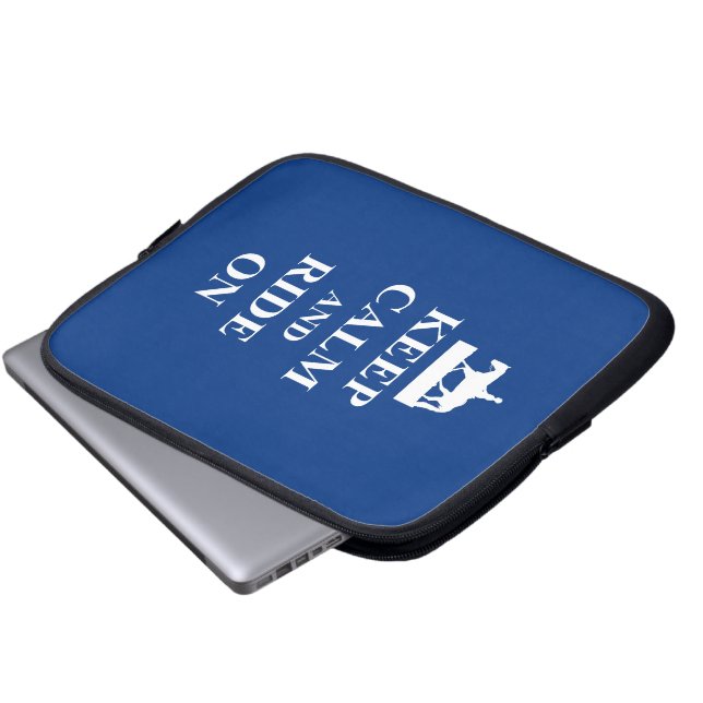 Keep calm & ride on (blue) laptop sleeve (Front Bottom)