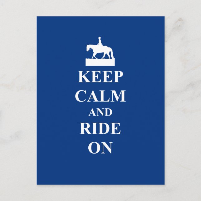 Keep calm & ride on (blue) postcard (Front)