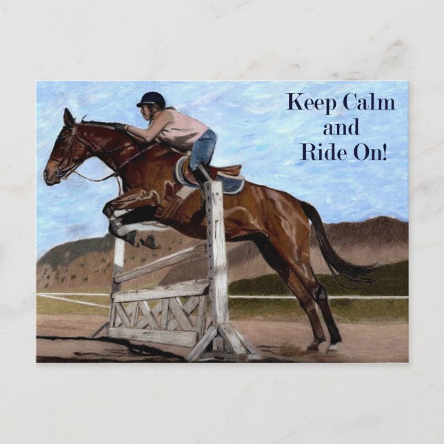 Keep Calm & Ride On! Horse Jumper Postcard (Front)