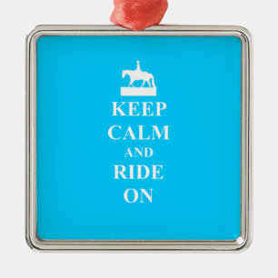 Keep calm & ride on (light blue) metal ornament