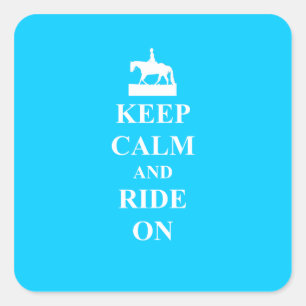 Keep calm & ride on (light blue) square sticker