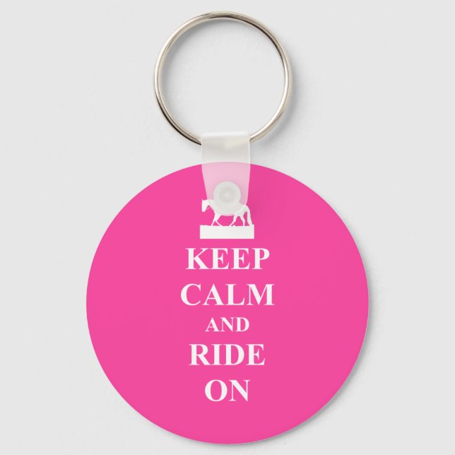 Keep calm & ride on (pink) key ring (Front)